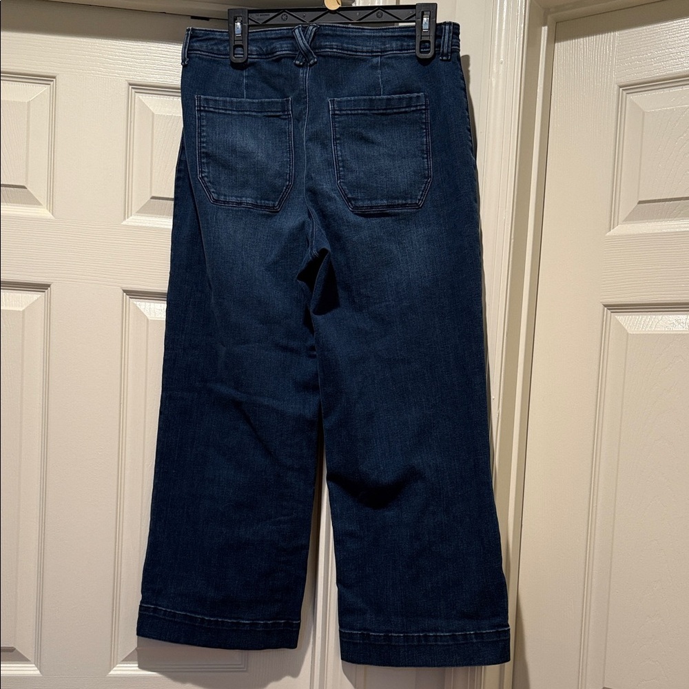 Cropped Wide Leg Waist Defining Dark Blue 1970s Fun Sailor Patch Pocket Jean 14 - Picture 13 of 13
